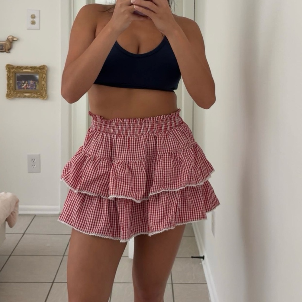 Women’s Red Gingham Tiered Ruffle Skirt